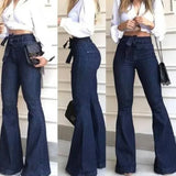 ✨ Women's High Waist Flare Jeans - Solid Color, Slim Fit, Zipper Fly, Flat Pockets & Buttons