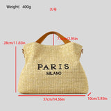 Women’s Fashion Letter Straw Handbag – Large Summer Beach Tote & Casual Crossbody Bag.