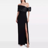 Eshin Slash-Neck High-Waist Split Dress – Timeless Autumn Elegance