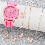 Conjunto de relógio feminino Radiant Style com pulseira de silicone e acessórios.