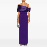 Eshin Slash-Neck High-Waist Split Dress – Timeless Autumn Elegance