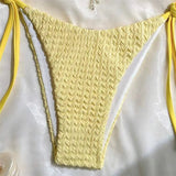 Women’s Yellow Halter Triangle Micro Bikini Set – Solid Color String Thong Swimwear