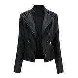 Women's Faux Leather Zip Up Jacket - Slim Fit, Long Sleeve, Cropped Design
