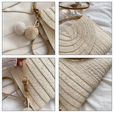 Handmade Straw Crossbody Bag – Summer Woven Shoulder Bag with Pompom