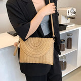 Handmade Straw Crossbody Bag – Summer Woven Shoulder Bag with Pompom