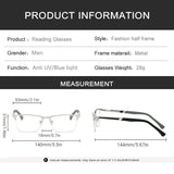 Men's Half-frame Business Reading Glasses Anti-blue Light Anti-fatigue Metal Frame Presbyopia Glasses +1.0 To +4.0
