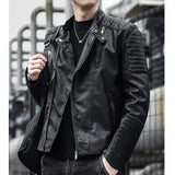 Men's Slim Fit Faux Leather Jacket Windproof Winter Outdoor Fashion
