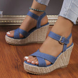 Summer Women’s Plus-Size Wedge Sandals – Casual Cowboy Style with Muffin Sole & High Heel Design