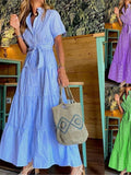 Women’s Striped Shirt Dress – Loose-Fit Summer Lace-Up Long Dress | Casual Preppy Style.