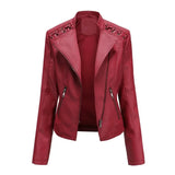 Women's Faux Leather Zip Up Jacket - Slim Fit, Long Sleeve, Cropped Design