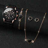 Conjunto de relógio feminino Radiant Style com pulseira de silicone e acessórios.