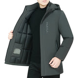 Men's Winter Long Coat - Warm Casual Zipper Windproof Hooded Jacket