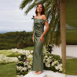 Elegant off-the-shoulder satin long dress for women