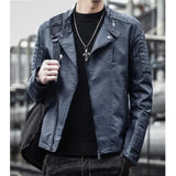 Men's Slim Fit Faux Leather Jacket Windproof Winter Outdoor Fashion