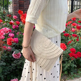 Handmade Straw Crossbody Bag – Summer Woven Shoulder Bag with Pompom