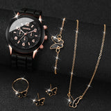 Conjunto de relógio feminino Radiant Style com pulseira de silicone e acessórios.