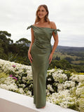 Elegant off-the-shoulder satin long dress for women