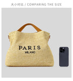 Women’s Fashion Letter Straw Handbag – Large Summer Beach Tote & Casual Crossbody Bag.