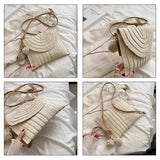 Handmade Straw Crossbody Bag – Summer Woven Shoulder Bag with Pompom