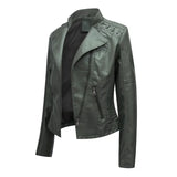 Women's Faux Leather Zip Up Jacket - Slim Fit, Long Sleeve, Cropped Design