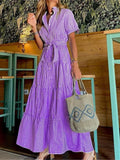 Women’s Striped Shirt Dress – Loose-Fit Summer Lace-Up Long Dress | Casual Preppy Style.