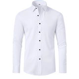 Men’s Pure White Slim Fit Shirt – Lightweight Long Sleeve Dress Shirt | Spring/Autumn Business Casual (Up to 6XL)