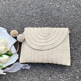Handmade Straw Crossbody Bag – Summer Woven Shoulder Bag with Pompom