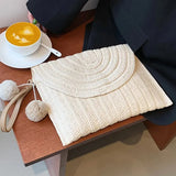 Handmade Straw Crossbody Bag – Summer Woven Shoulder Bag with Pompom
