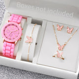 Conjunto de relógio feminino Radiant Style com pulseira de silicone e acessórios.