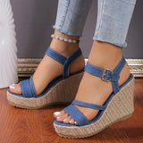 Summer Women’s Plus-Size Wedge Sandals – Casual Cowboy Style with Muffin Sole & High Heel Design