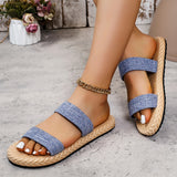 Women’s Fashion Denim Color Block Flat Slippers – Non-Slip, Comfortable & Double-Wear Design