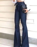 ✨ Women's High Waist Flare Jeans - Solid Color, Slim Fit, Zipper Fly, Flat Pockets & Buttons