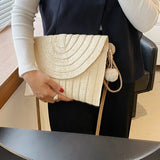 Handmade Straw Crossbody Bag – Summer Woven Shoulder Bag with Pompom