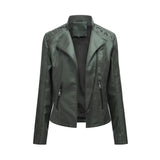 Women's Faux Leather Zip Up Jacket - Slim Fit, Long Sleeve, Cropped Design