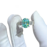 Serenity 2ct Oval cut Moissanite Rings for Women Men S925 Sterling Silver Paraiba Mint Green Rings Plated 18K Anniversary Gift
