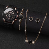 Conjunto de relógio feminino Radiant Style com pulseira de silicone e acessórios.