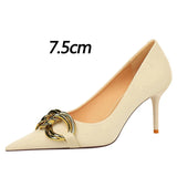 BIGTREE Women’s Nude Pumps – Fashion Metal Buckle High Heel Stilettos for Party & Office (Sizes 42–43)