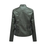 Women's Faux Leather Zip Up Jacket - Slim Fit, Long Sleeve, Cropped Design