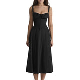 Women’s Floral Midi Party Dress – Sleeveless Lace-Up Bandeau with Corset Design & Side Slit
