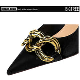 BIGTREE Women’s Nude Pumps – Fashion Metal Buckle High Heel Stilettos for Party & Office (Sizes 42–43)