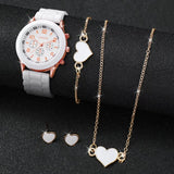 Conjunto de relógio feminino Radiant Style com pulseira de silicone e acessórios.