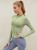 "Women's Full-Zip Fitness Jacket – Turtle Neck & Thumb Holes"