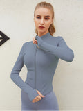 "Women's Full-Zip Fitness Jacket – Turtle Neck & Thumb Holes"