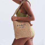 Women's Fashion Letter Straw Bag - Summer Tote Bag and Crossbody Bag