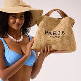 Women's Fashion Letter Straw Bag - Summer Tote Bag and Crossbody Bag